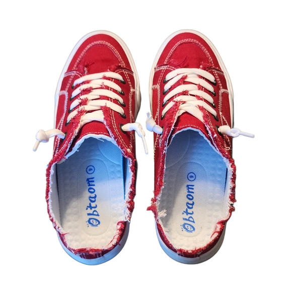 Obtaom Women's Sneakers, Slip On, Red, White, US Size 9 - Picture 1 of 6
